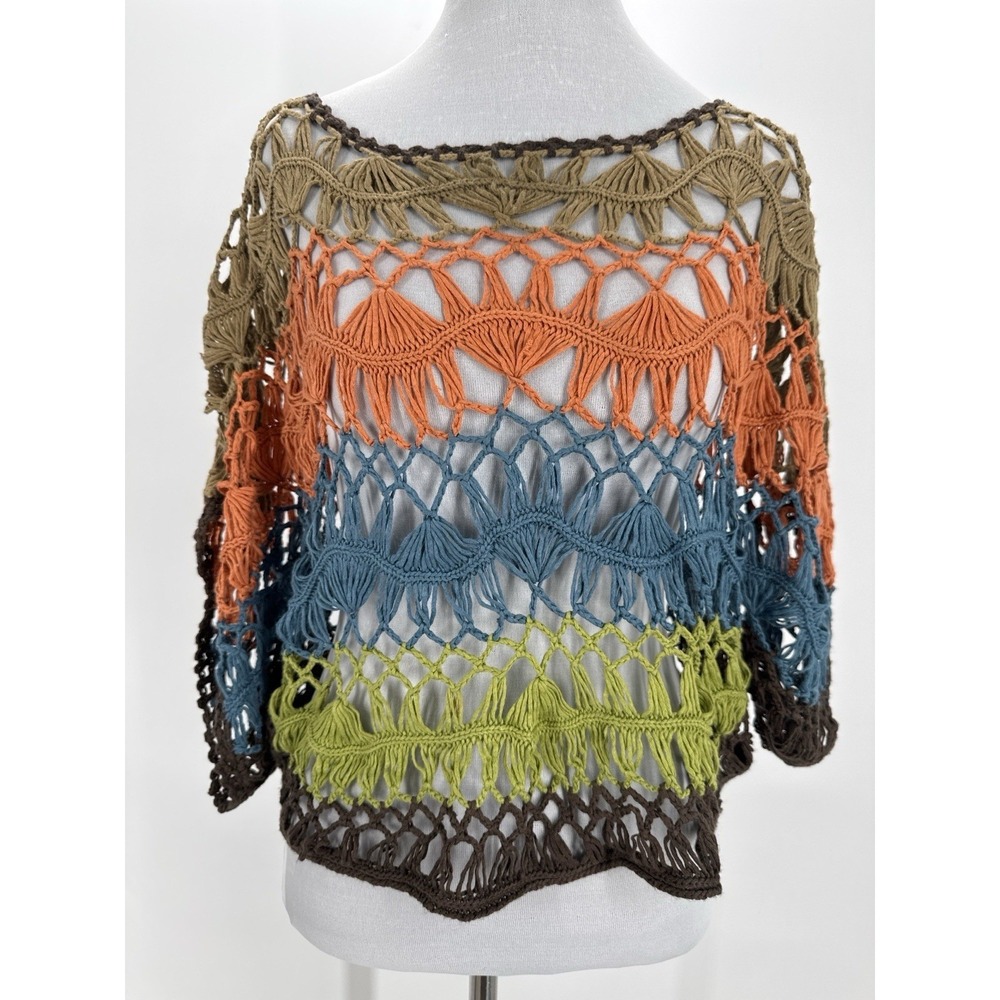 Rue21 Crochet Open Knit Poncho Sweater One Size Boho Festival Beach Cover Up